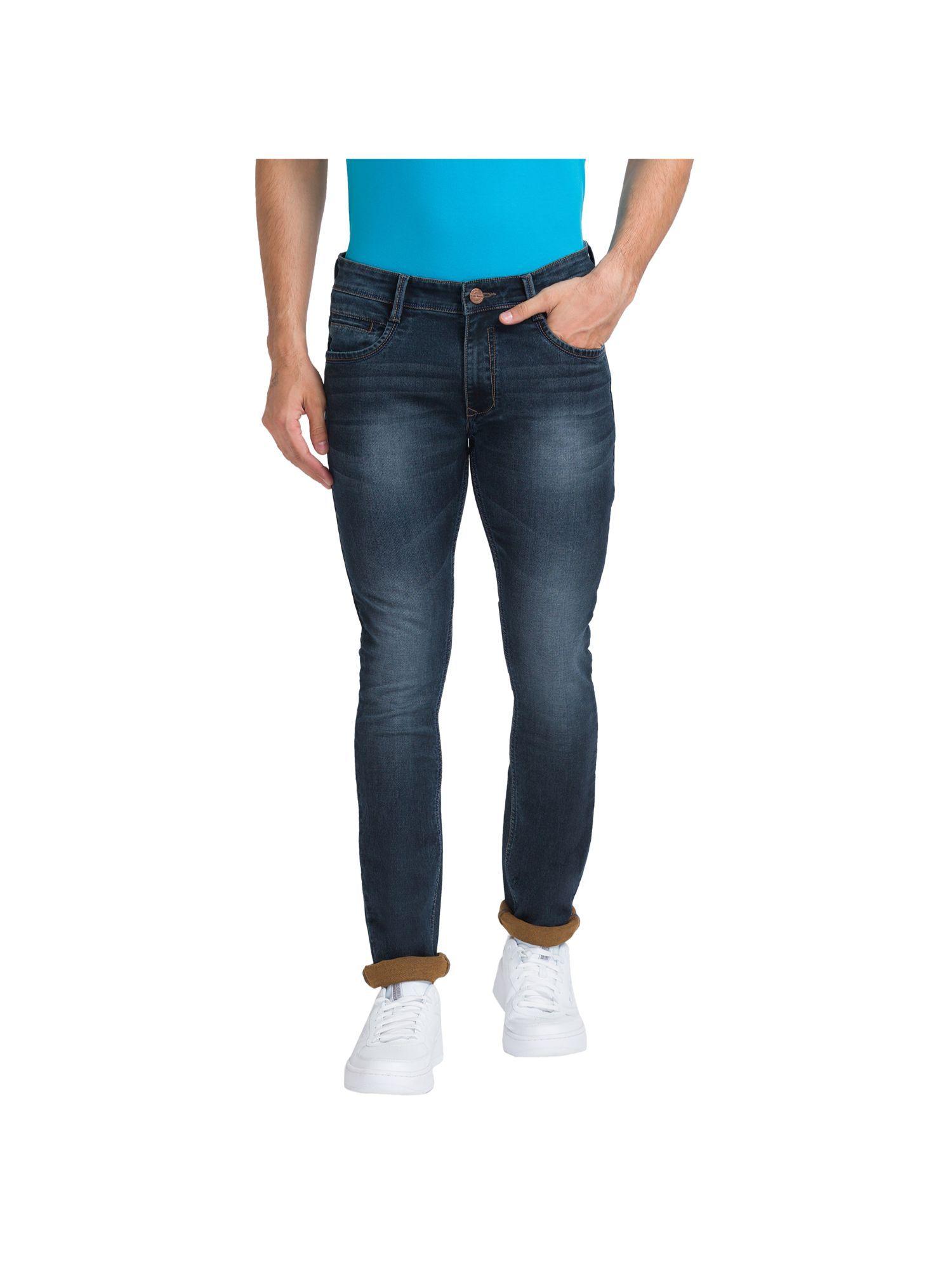 skinny fit solid dark blue jeans