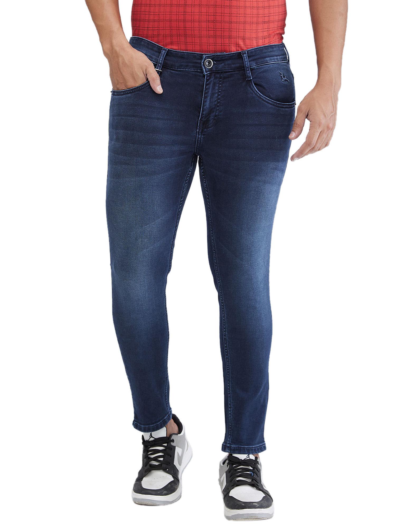 skinny fit solid dark blue jeans