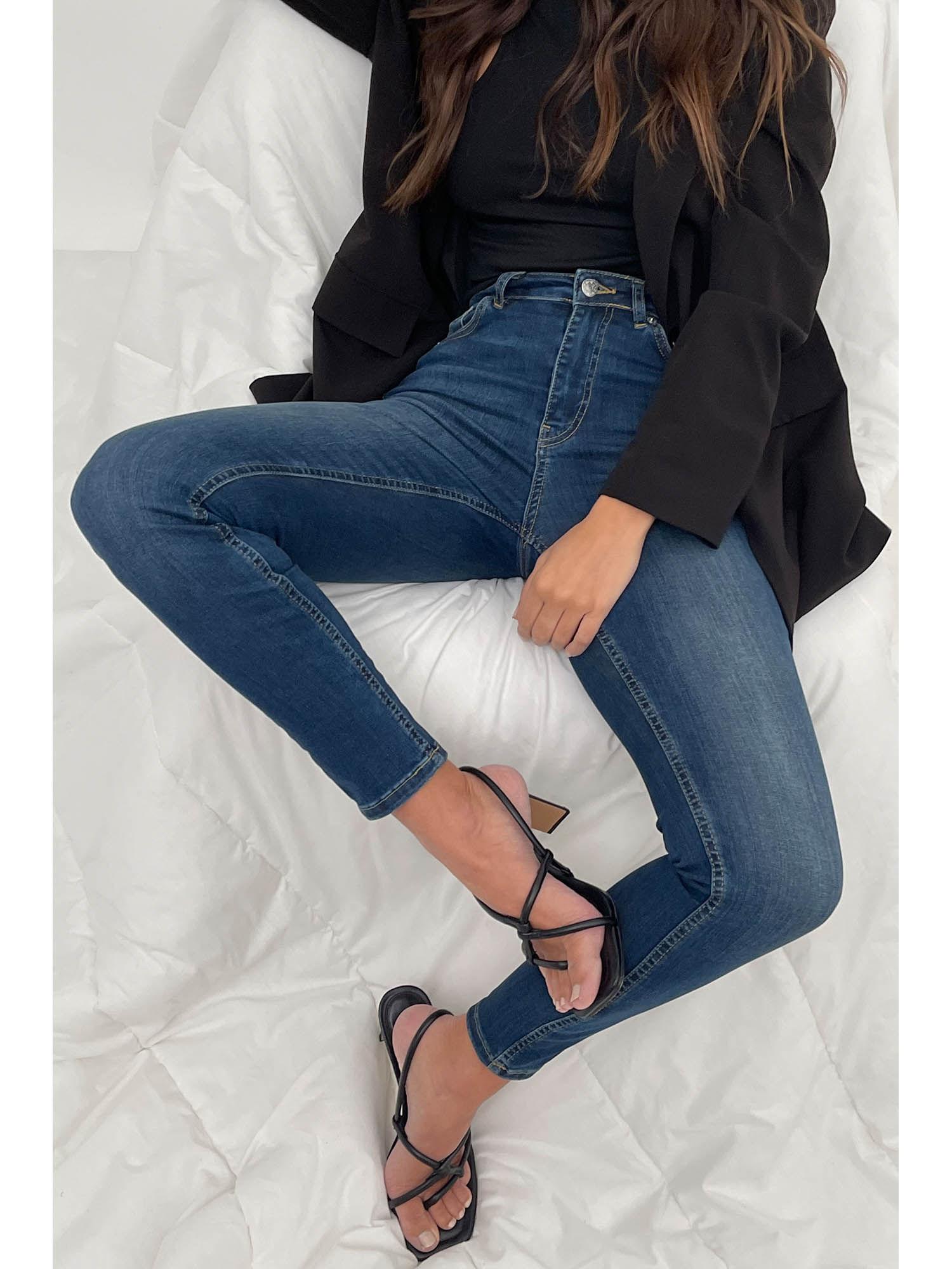 skinny high waist stretch jeans - dark blue