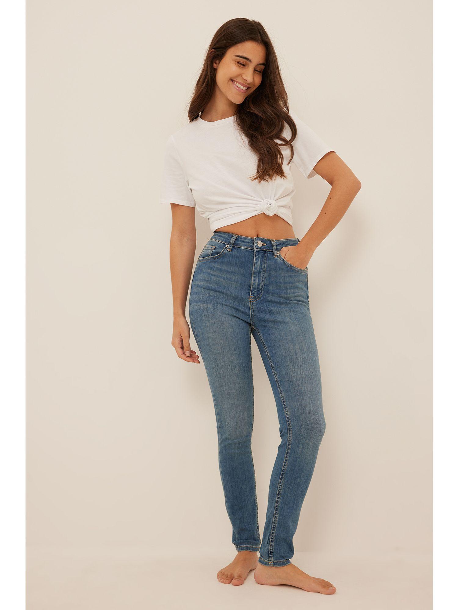 skinny high waist stretch jeans mid blue