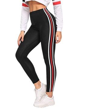 skinny jeggings with contrast striped