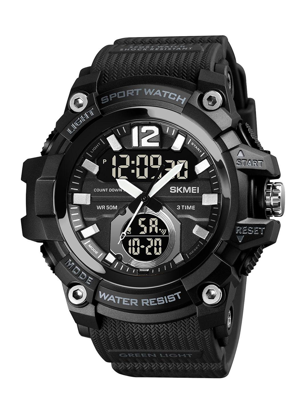 skmei men black dial & black straps analogue and digital multi function watch skmei 1725 blk org