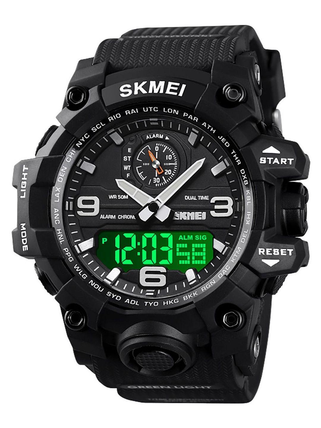 skmei men black dial & black straps analogue and digital multi function watch