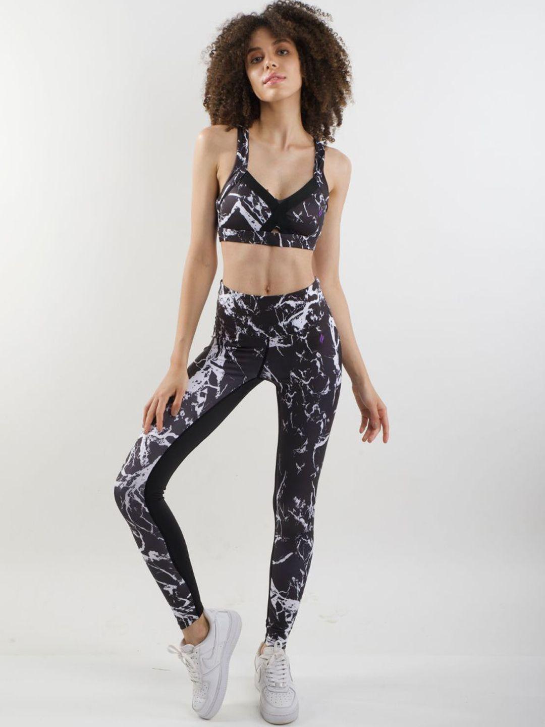 sknz women marble printed sweat-wicking gym tracksuit