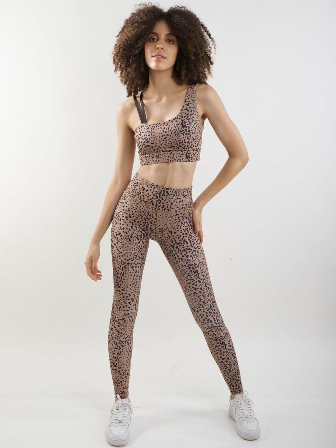 sknz women leopard printed sweat-wicking gym tracksuit
