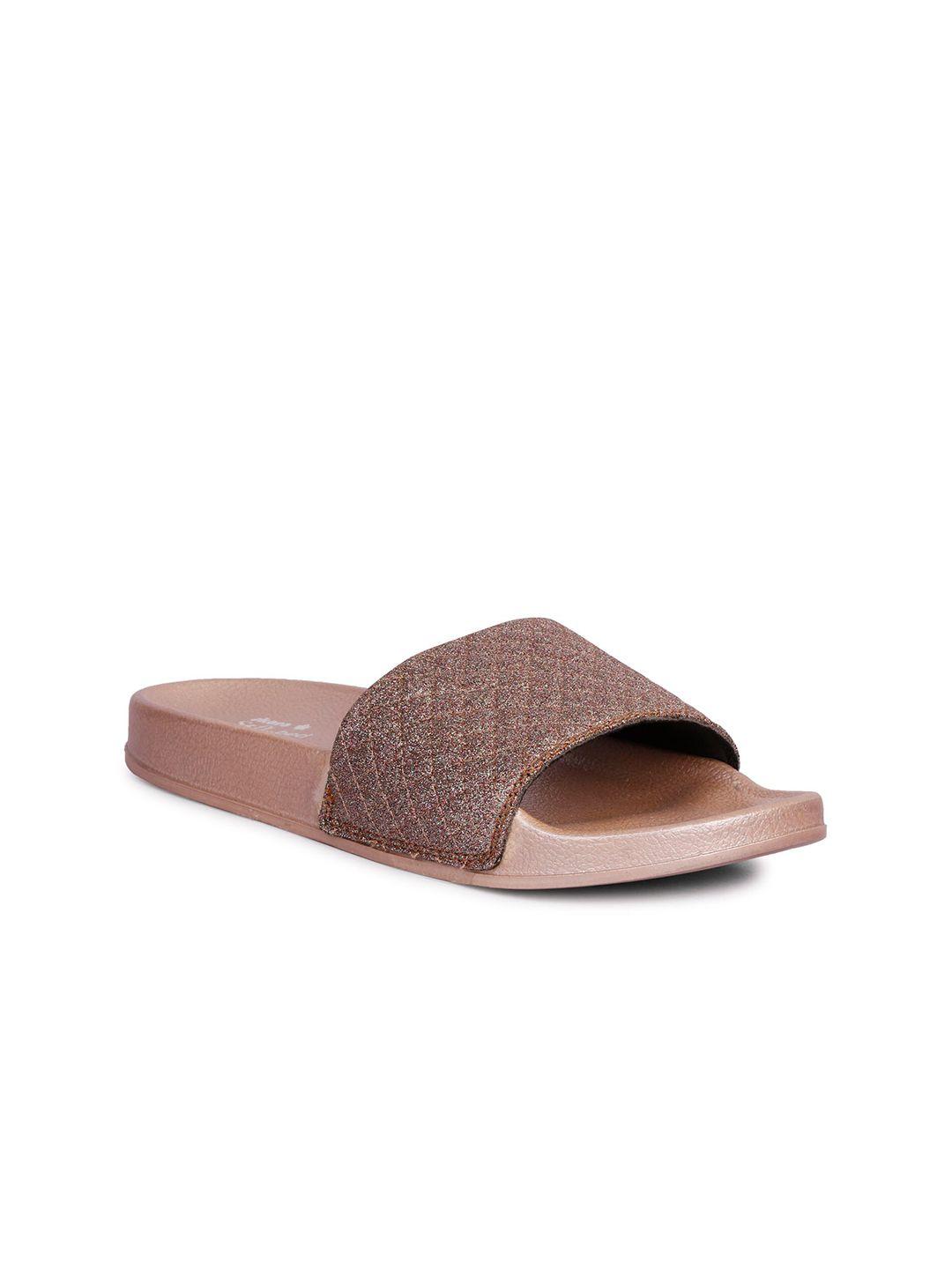 skora women copper-toned embellished sliders