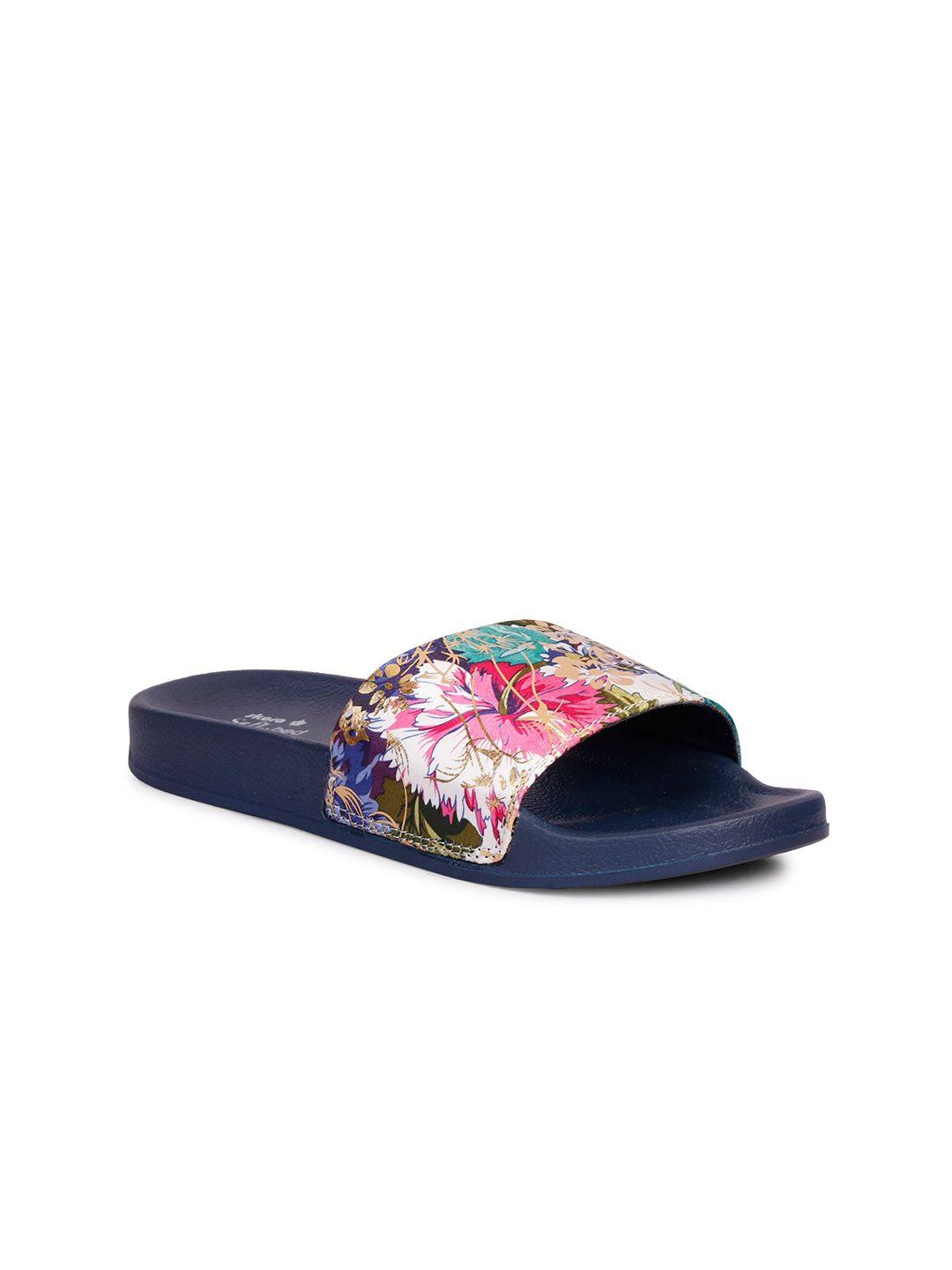 skora women navy blue & multicoloured printed sliders