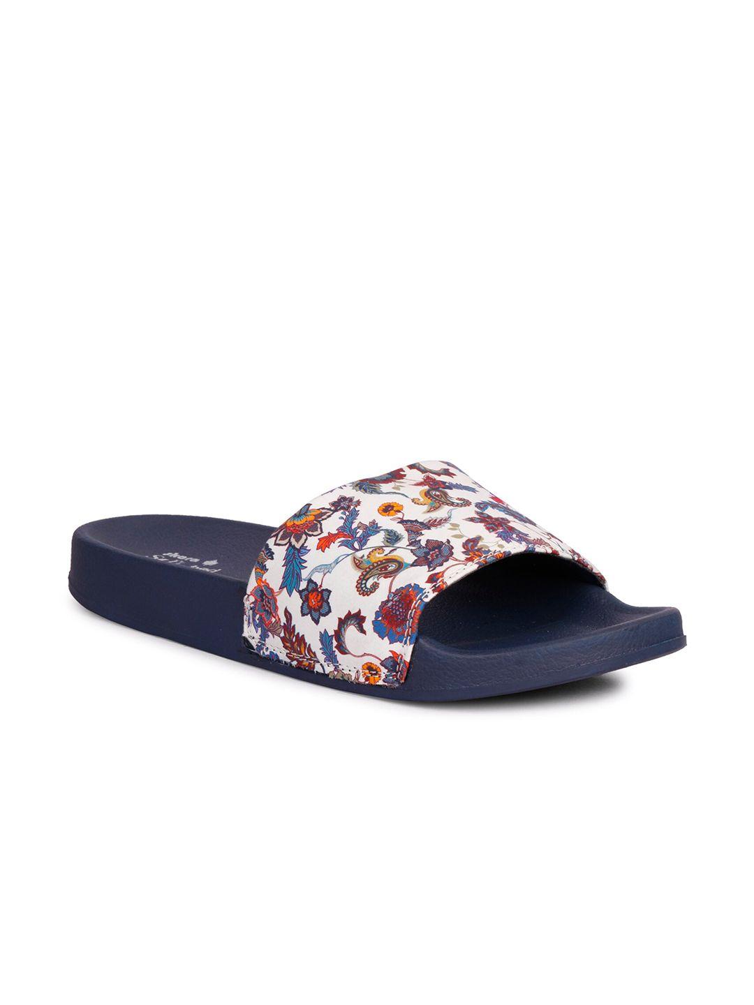 skora women navy blue & white printed sliders