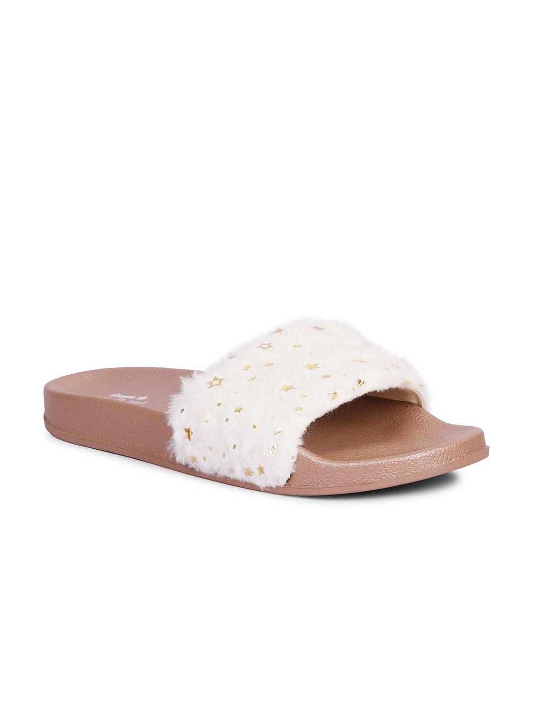 skora women white & gold-toned sliders