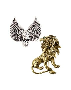 skull wings and roaring lion shirt stud brooch set (co1105191m)