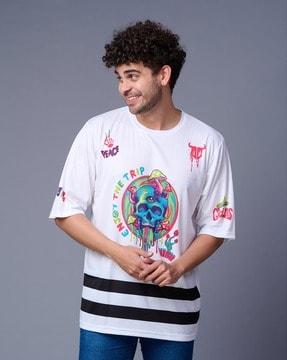 skull with enjoy the trip print oversized crew-neck t-shirt