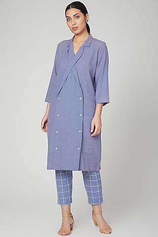 sky blue cotton linen pant set for girls
