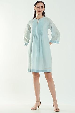 sky blue cotton silk dress