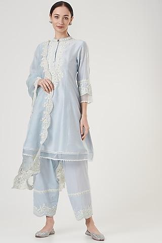 sky blue dori embroidered kurta set for girls