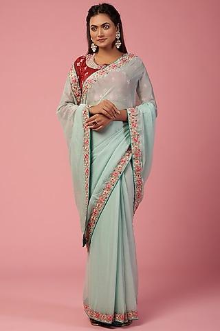 sky blue embellished saree set
