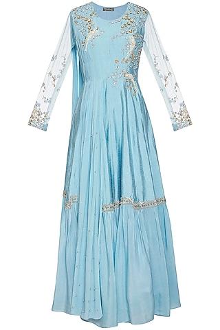 sky blue embroidered drape anarkali gown