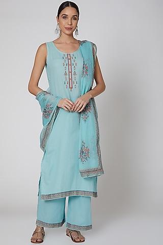 sky blue embroidered kurta set