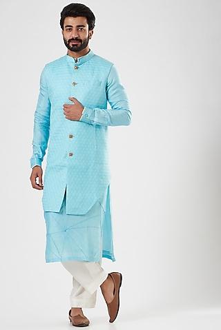 sky blue kurta with embroidered nehru jacket