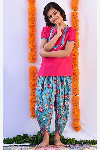 sky blue printed dhoti set for girls