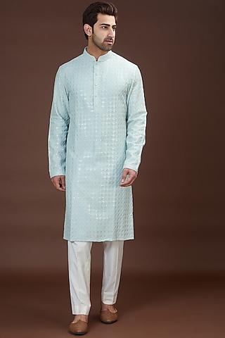 sky blue silk embroidered kurta