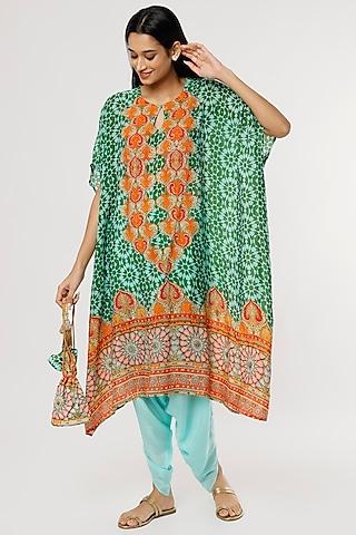 sky blue & green digital printed cape set