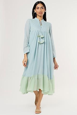 sky blue & mint green mulmul midi dress