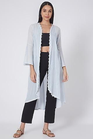 sky blue & silver embroidered coat dress