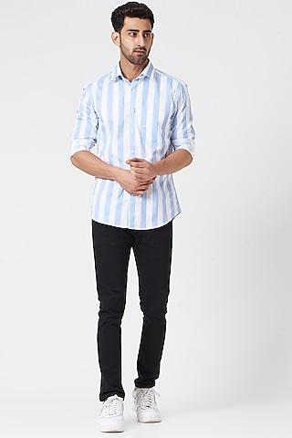 sky blue & white printed shirt