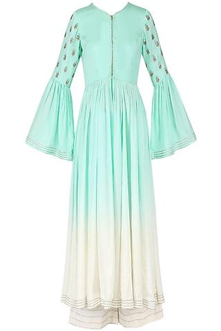 sky blue and white ombre anarkali with palazzo pants set