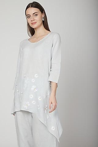sky blue asymmetric embroidered tunic