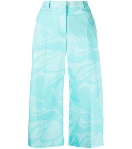 sky blue blue printed cropped trousers