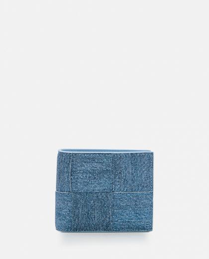 sky blue box woven denim print wallet