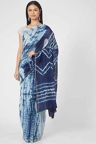 sky blue chanderi silk shibori printed saree
