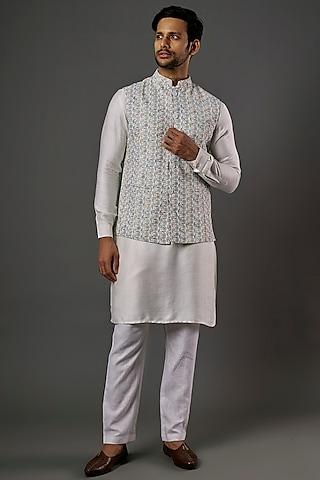 sky blue chikankari embroidered nehru jacket