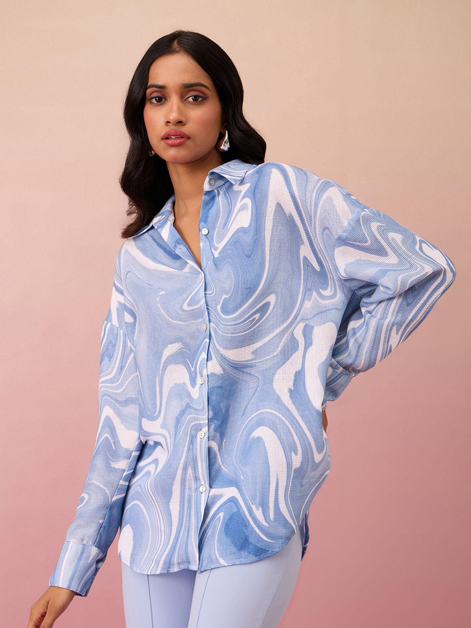 sky blue collar neck oversized shirt