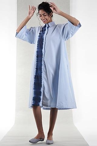 sky blue collared shirt dress