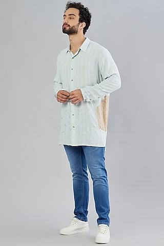 sky blue colour-blocked long line shirt