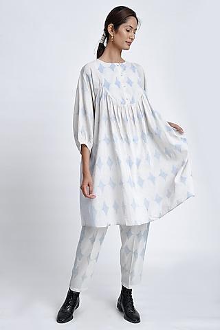 sky blue cotton block printed tunic set