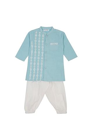 sky blue cotton embroidered kurta set for boys