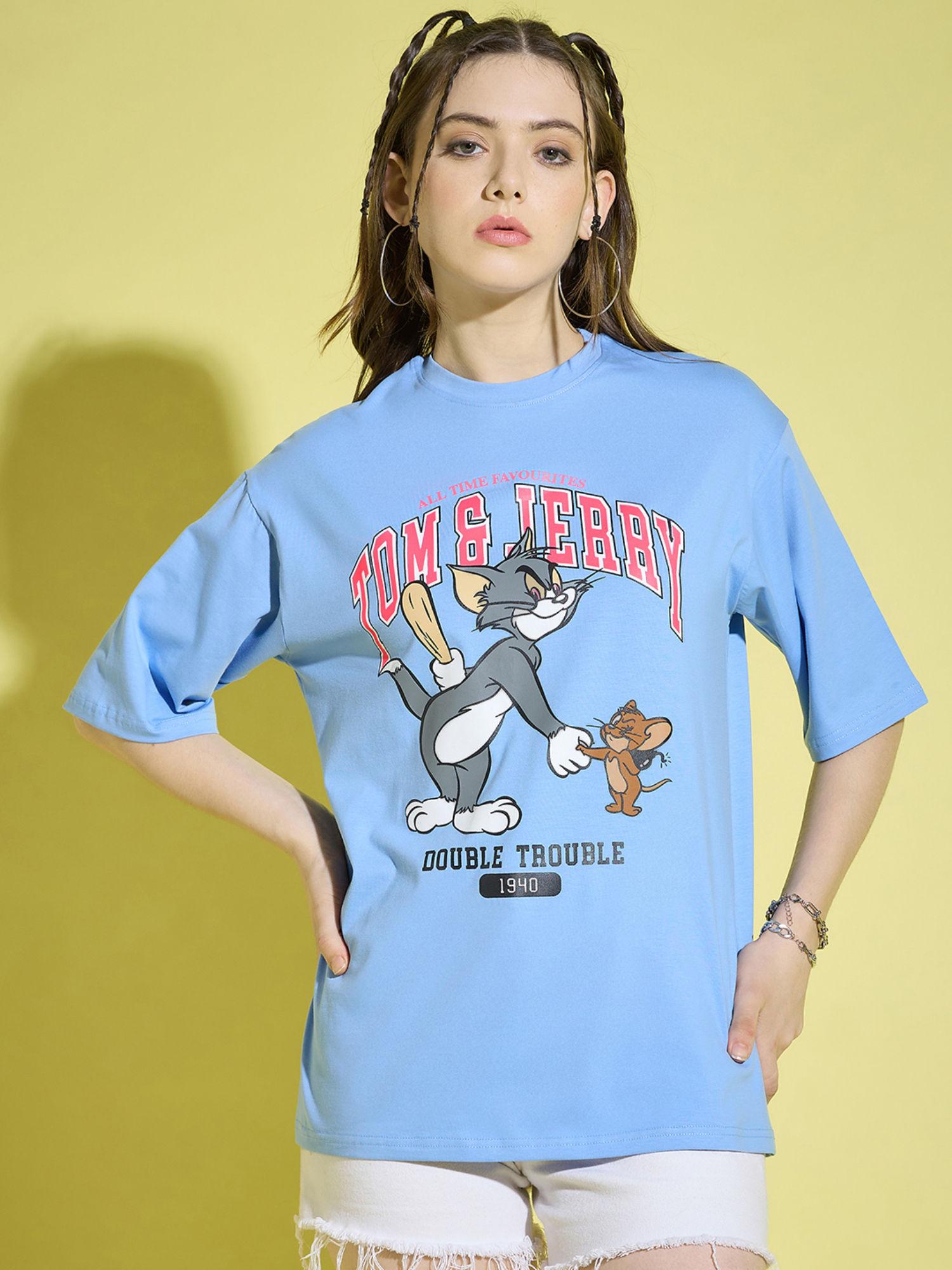 sky blue cotton half sleeve t-shirt for women