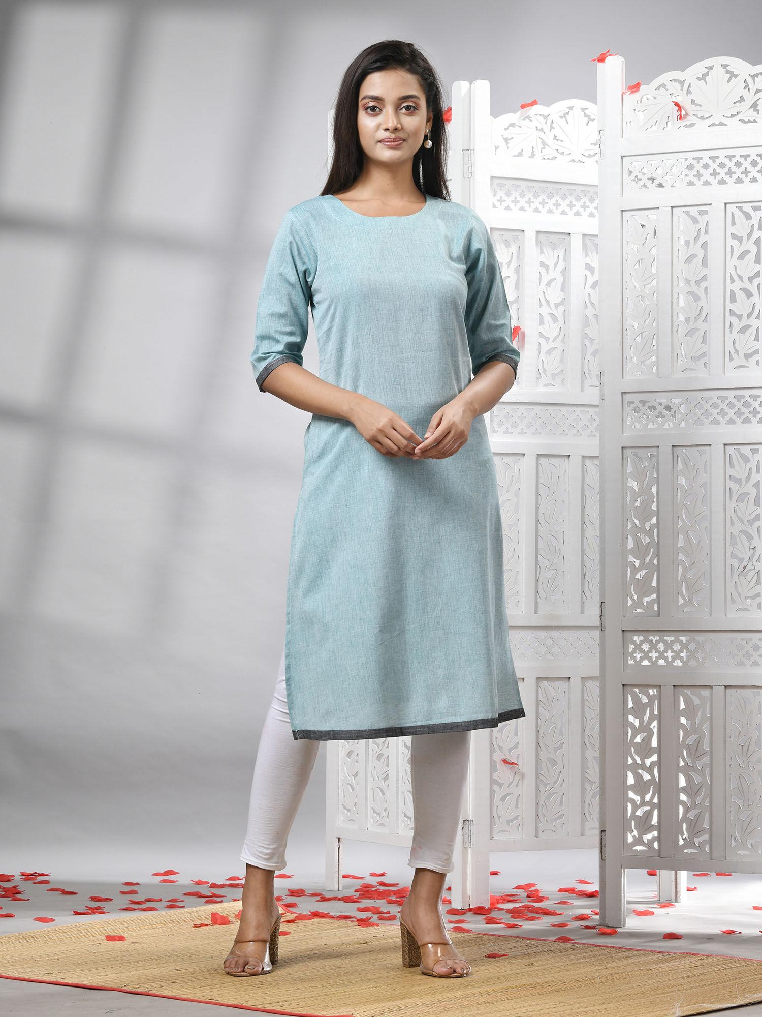 sky blue cotton handwoven kurti