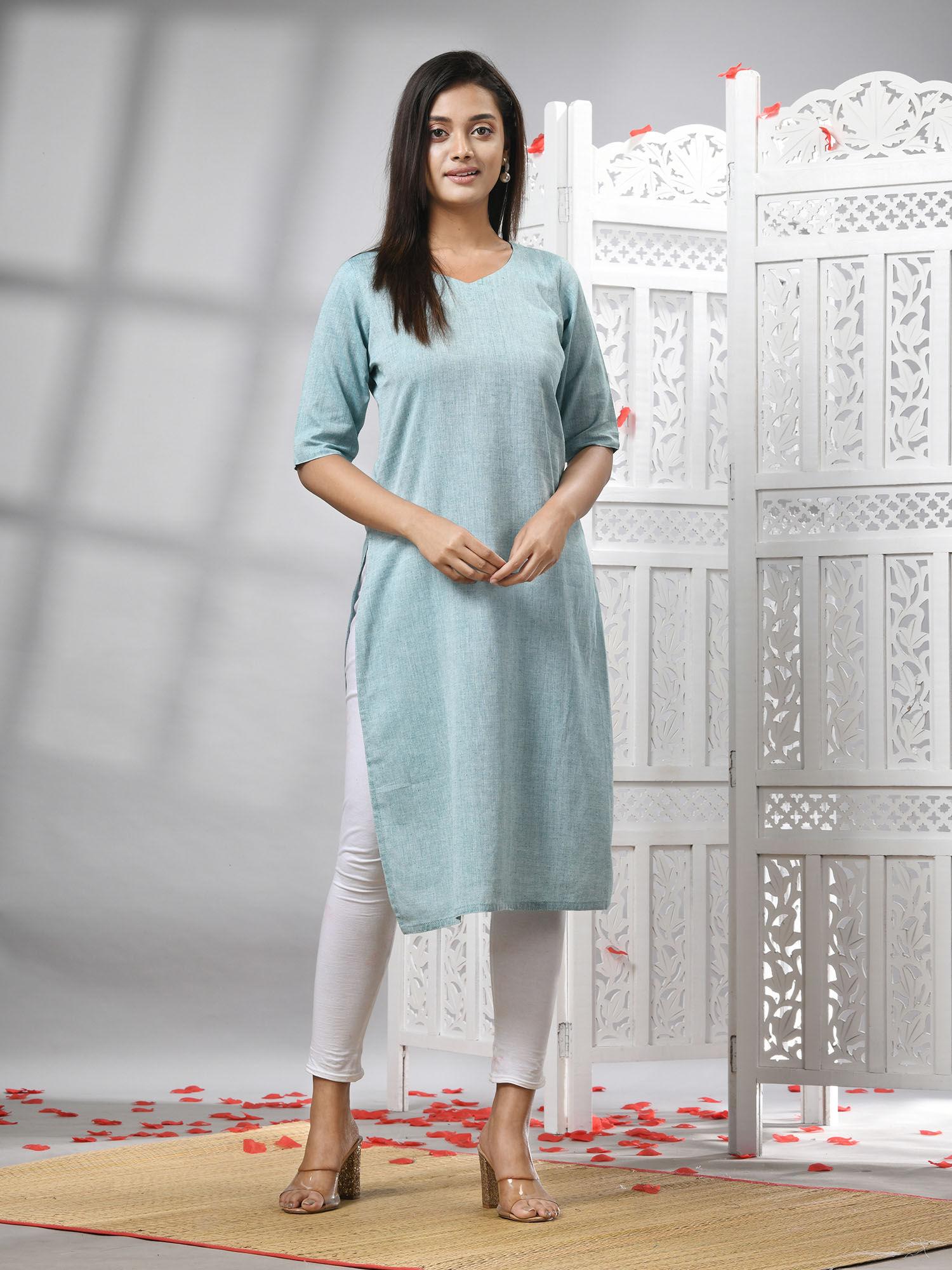 sky blue cotton handwoven kurti