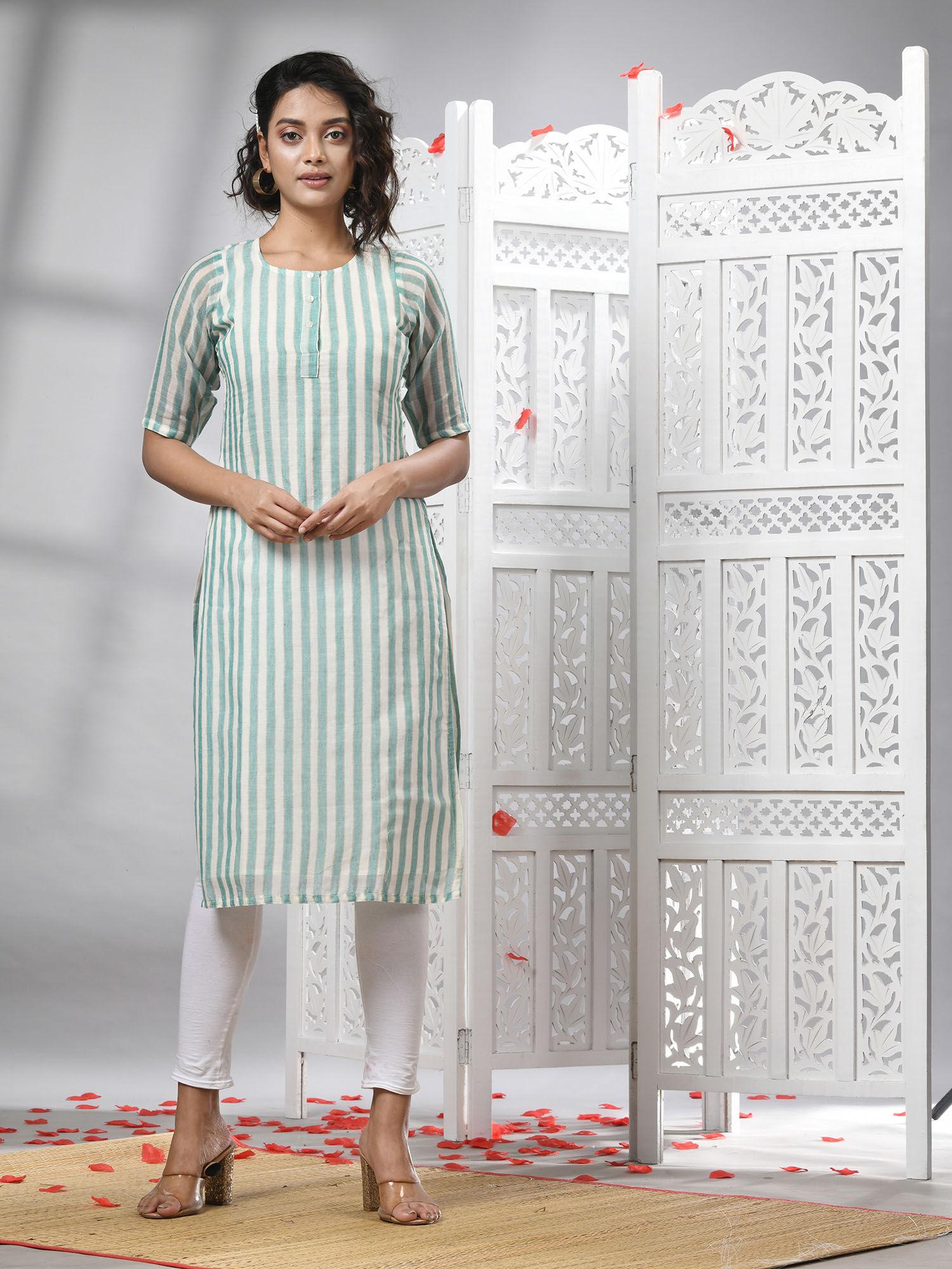 sky blue cotton handwoven kurti