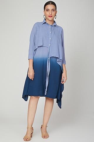 sky blue cotton linen shirt dress for girls