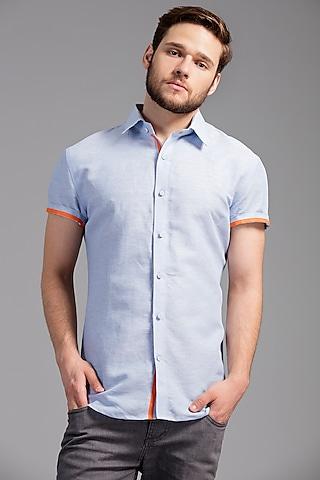 sky blue cotton linen shirt