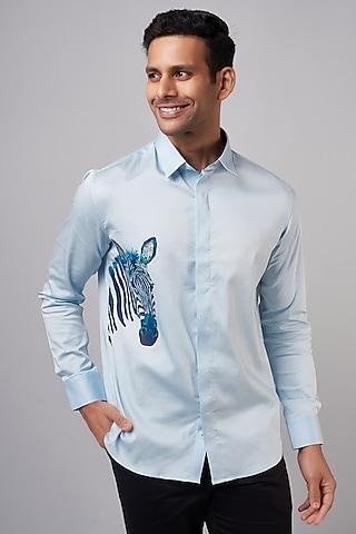sky blue cotton lycra printed shirt