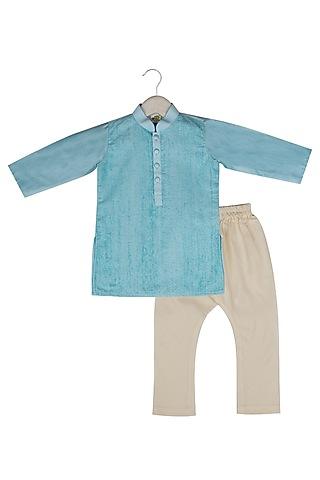 sky blue cotton silk kurta set for boys
