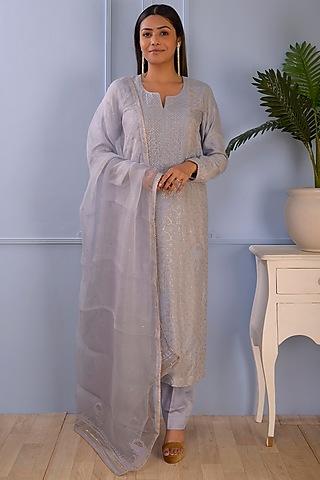 sky blue cotton silk kurta set