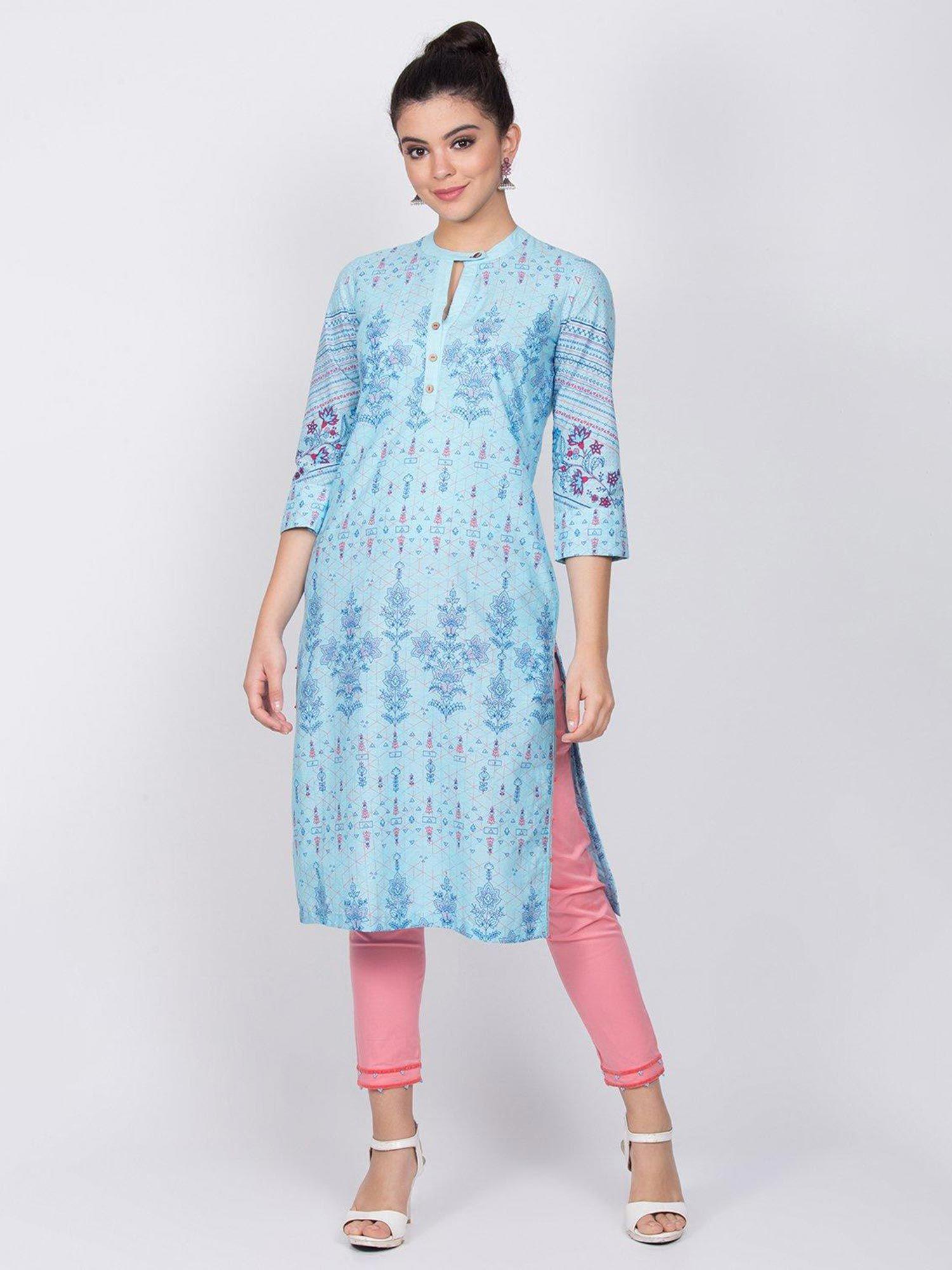 sky blue cotton straight kurta