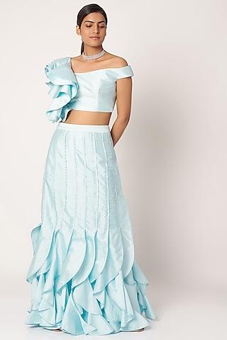 sky blue crop top with skirt